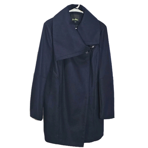 Sam Edelman Navy Blue  XL Wool blend A-Line Pea Dress Comfy Minimal Midi Coat - Picture 1 of 13